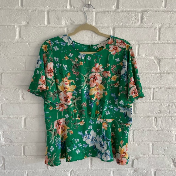 Loft Green Floral Peplum Blouse - Picture 2 of 10